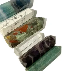 6 Piece Healing Crystal Tower Bundle Set: Rainbow Fluorite Howlite African Bloodstone Clear Quartz Dream Amethyst Amazonite Healing Stones