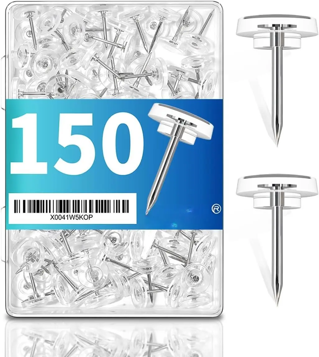 150 count Clear Push Pins Tacks Count in  Box for Bulletin Boards and Wall Displays Heavy Duty Plastic