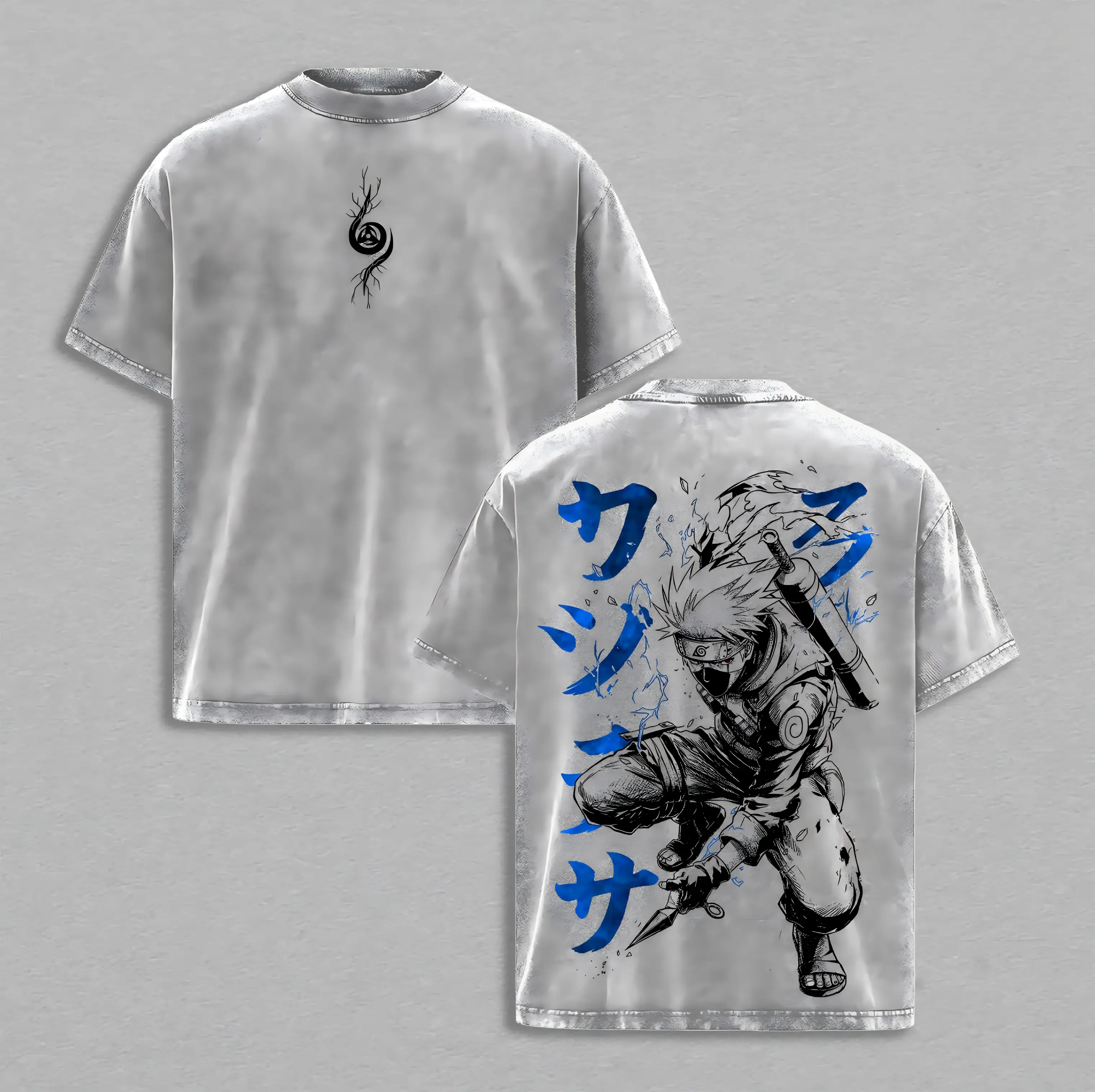 Kakashi Hatake Washed Tee – Naruto Anime Sharingan Copy Ninja Hidden Leaf Shinobi Streetwear Heavy Cotton Double Printed Graphic T-Shirt Unisex Oversize 4XL-5XLNaruto T-Shirt