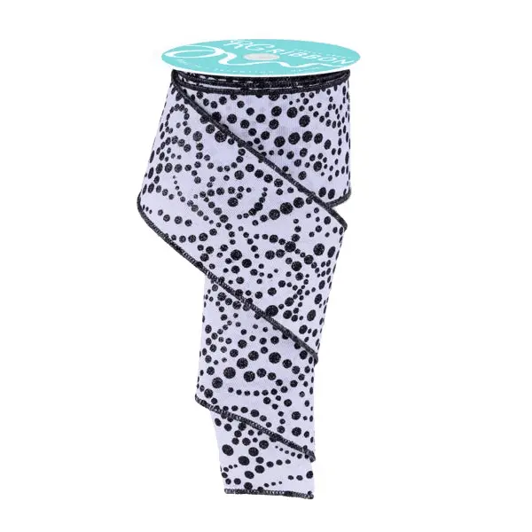 2.5" x 10yd Mini Glitter Dots Ribbon – White & Black