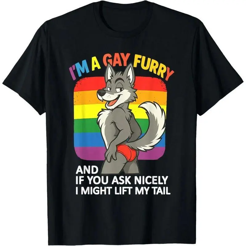 I'm a Gay Furry" Graphic T-Shirt | Funny Rainbow Pride Wolf Design Tee | Soft & Comfortable Unisex LGBTQ+ Apparel | Trendy Streetwear for Daily Wear or LGBTQ+ Pride Events | Unique Humor Tee Gift Idea