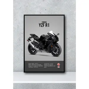 ANZELITAS YAMAHA R1 2021 Black, Yamaha Poster, R1, Motorcycle Poster, Wall Art, Wall Decor, Gift For Him