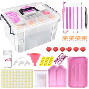 111pcs Diamond Painting Tools Kit with Plastic Storage Box, Trays, Bottles, Tweezers, Pens, Wax, Funnel Accessories