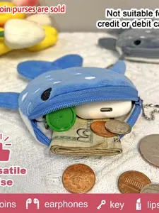 Cute Shark Plush Coin Purse, Cartoon Animal Design, Zipper Closure, Perfect Gift for Women, Fashion Handbag, Large Capacity, Travel Bag