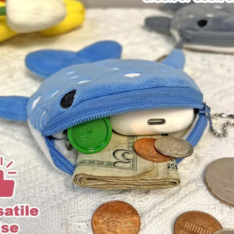 Cute Shark Plush Coin Purse, Cartoon Animal Design, Zipper Closure, Zippered Coin Pouch, Perfect Gift for Women, Fashion Handbag, Large Capacity, Travel Bag