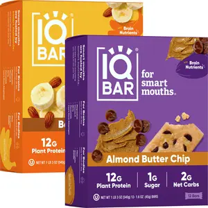 IQBAR Almond Butter Chip & Banana Nut (24 Bars) - Brain and Body Keto Protein Bars - Low Carb Protein Bars - High Fiber Vegan Bars Low Sugar Meal Replacement Bars