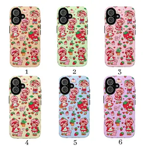 Strawberry Sweetheart Hard Case Phone Case, pastel background, cute girl's design, compatible with iPhone 17/16/15/14/13/12/11 Pro Max/Plus and Samsung Galaxy S23FE/22/23/24/25. Stylish phone case, fun and classic children's style.