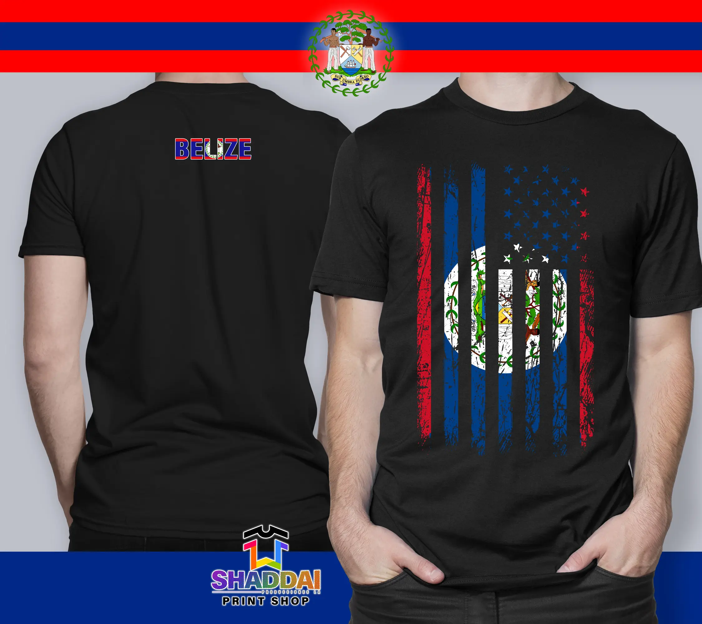 Belize Flag & USA T-shirt Casual Classic Unisex Tshirt Crewneck