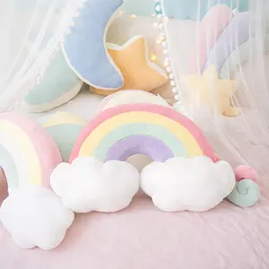 Cute Pastel Rainbow Plush Pillow Soft Cloud Cushion Aesthetic Room Decor Gift for Girlfriend Best Friend Bedroom Sofa Cozy Stuffed Pillow.