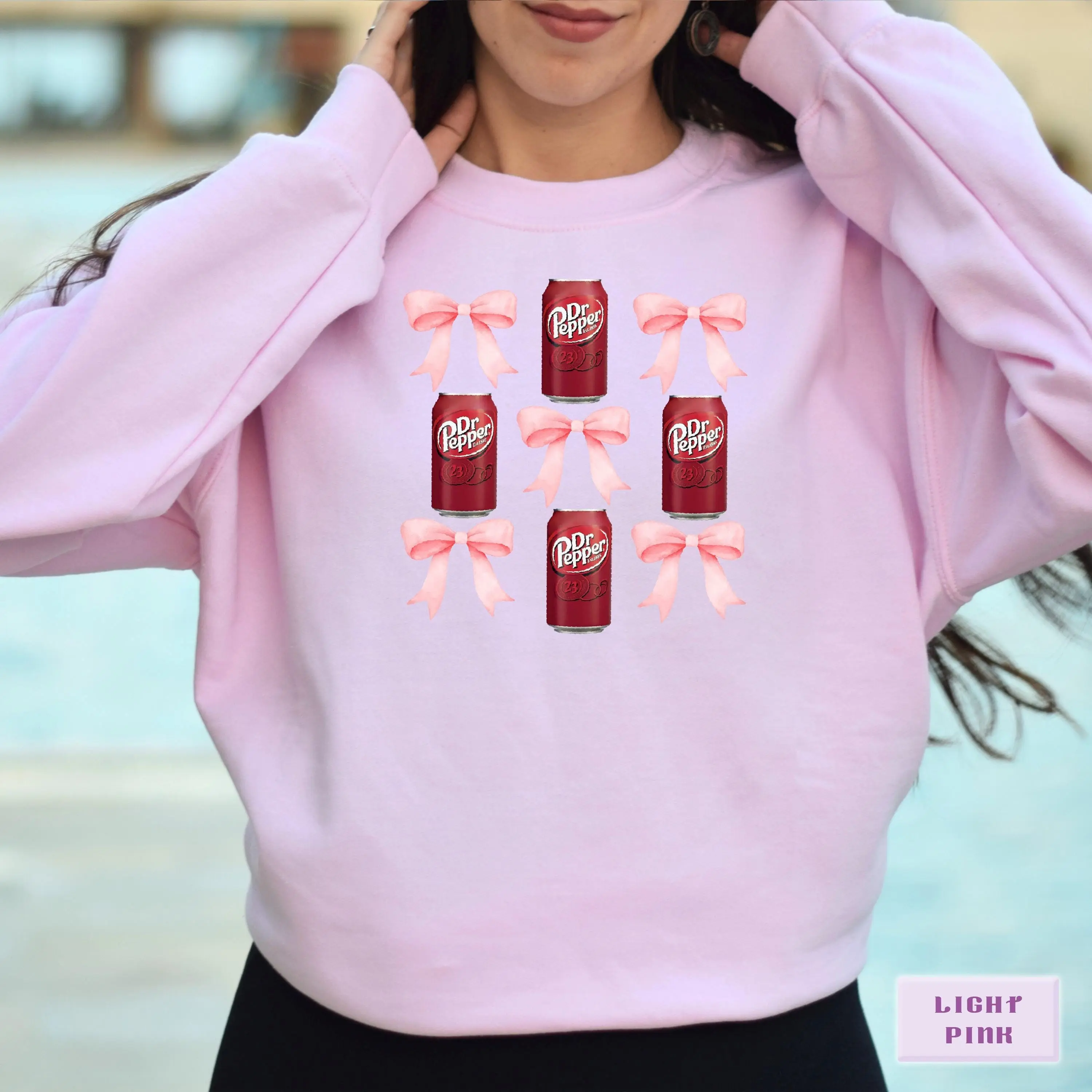 Dr Pepper Sweatshirt, Dr. Pepper Sweater, Soda Crewneck, DR. Pepper Bow Coquette Sweatshirt, Cute Soda Drink Sweatshirt, Aesthetic Girly Cotton Crewneck Sweater Womenswear Tops Women Lady