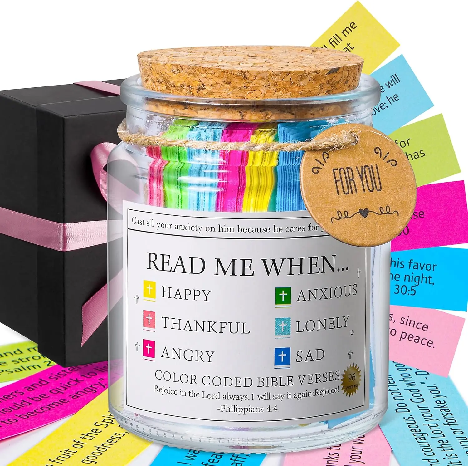Bible Verse Jar,Read Me When Bible Verses Jar for Daily Encouragement,Christian Gifts for Women,Christmas Gifts for Women,Stocking Stuffers,Birthday Gift for Mom,Prayer Cards