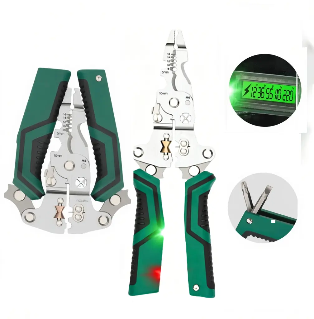 16-in-1 Foldable Electrician Pliers with Digital Display Voltage Tester - DIY Tools for Construction & Renovation Teams, Wire Stripping Tool, Crimper, Cable Cutter for Circuit Testing