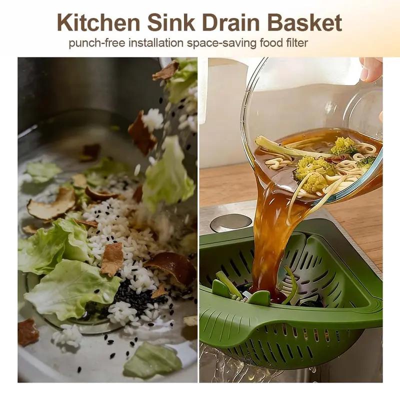 1pc Magnetic Suction Corner Sink Strainer – Anti Clogging Kitchen Strainer Basket for Food Waste, Fruits & Veggies, Compact Suction Cup Sink Corner Rack