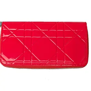 Pre-owned Dior Cannage Red Patent Leather Card Holder & Wallet