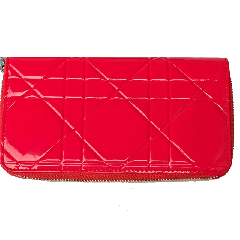 Pre-owned Dior Cannage Red Patent Leather Card Holder & Wallet