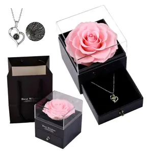 Eternal Flower Jewelry Box Real Flower Rose Drawer Gift Box with Necklace Surprise Gift for Holidays