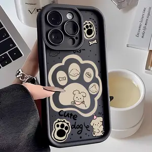 One Cute Dog Paw and Puppy Cartoon Personality TPU Case for iPhone 17 Pro Max 16 16e 15 14 Plus 13 12 Mini 11 Air X XS Straight Edge Drop-Resistant Rugged Durable Cover Shell Gift