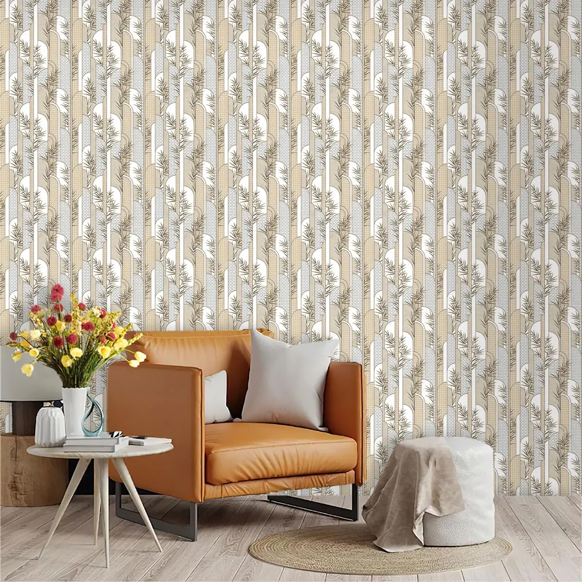 New Traditional Japanese Geometric Bamboo Pattern Wallpaper, PVC Material, Peel and Stick, Ideal for Kitchen/living Room/bedroom Decor
