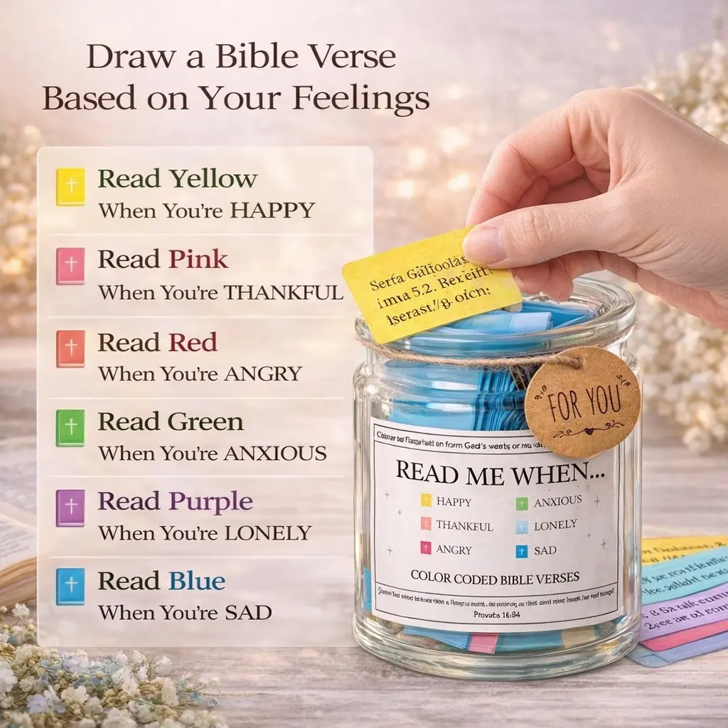 Read Me When Bible Verse Jar – 90+ Color-Coded Scripture Cards for Daily Encouragement, Prayer & Spiritual Comfort, Christian Gifts for Women, Mom & Mother’s Day, Gifts for Birthday