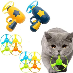 Cat Flying Disc Gun with Colorful Propeller Set, Interactive Play Toy for Cats, Chasing Training Hunting, Fun Cat Toys