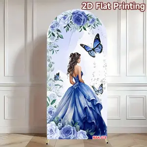 Quinceanera Blue Princess Dress Girl Arch Backdrop Cover for 15th Birthday Girl Party Sweet Celebration Decoration Wall Hanging Backdrop Backdrop Stand Arch