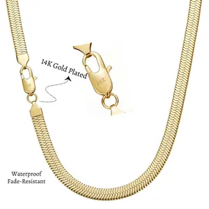14K Real Gold Plated Herringbone Chain Necklace Flat Snake Bone Design Daintyer Choker Necklace Smooth Shine for Women and Men Multiple Lengths Jewelry trend Llight Uxury Simple Versatile Clavicle Necklace