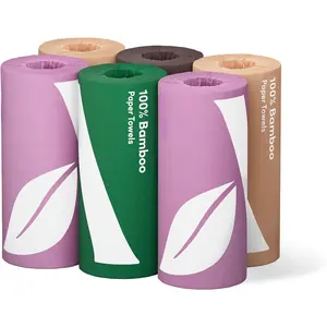 100% Bamboo Tissue Paper,6 Rolls,2-Ply,FSC Certified,150 Sheets,900 Count,No Plastic,Multicolor