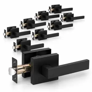 Passage Door Lever, 10 Pack Matte Black Interior Door Handles for Hallway and Closet, Heavy Duty Square Interior Keyless Door Handles Non-Locking Door Knobs for Right & Left Side Door