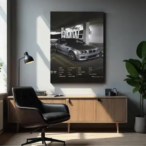 BMW E46 M3 High Performance Car Poster, Modern Canvas Wall Art Decor, Ideal Gift for Car Enthusiasts, Suitable for Living Room, Bedroom, Study, Gaming Room, Print, Artistic