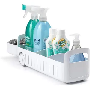 Caddy Rolling Storage Bin with 2 Adjustable Dividers and Removable Basket for Kitchen and Bathroom Under Sink Organization, 5" Wide