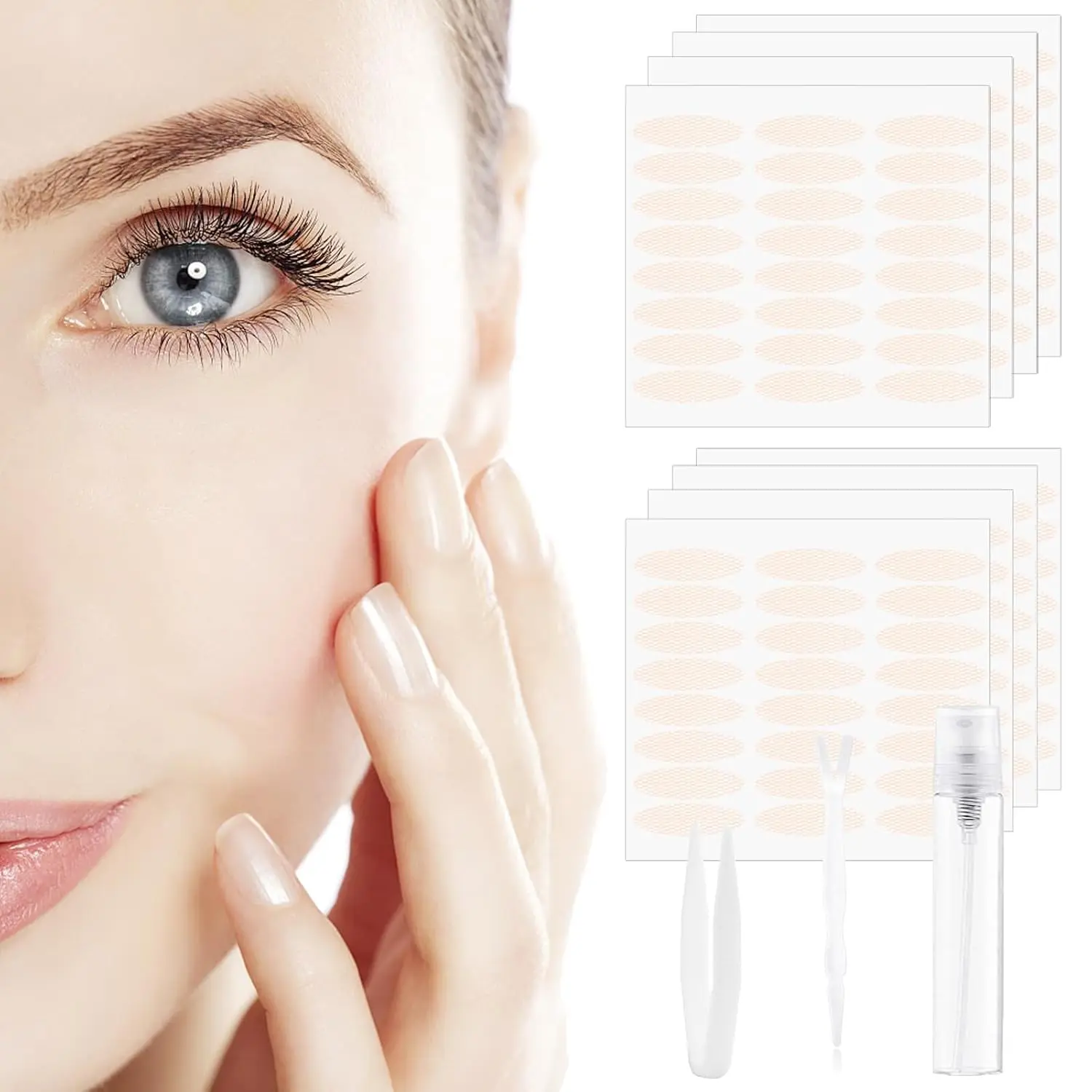 Natural Invisible Eyelid Lift Strips, 384-Piece Waterproof Cosmetic Tape for Droopy & Hooded Eyes, Multi-Pack with Applicator Kit