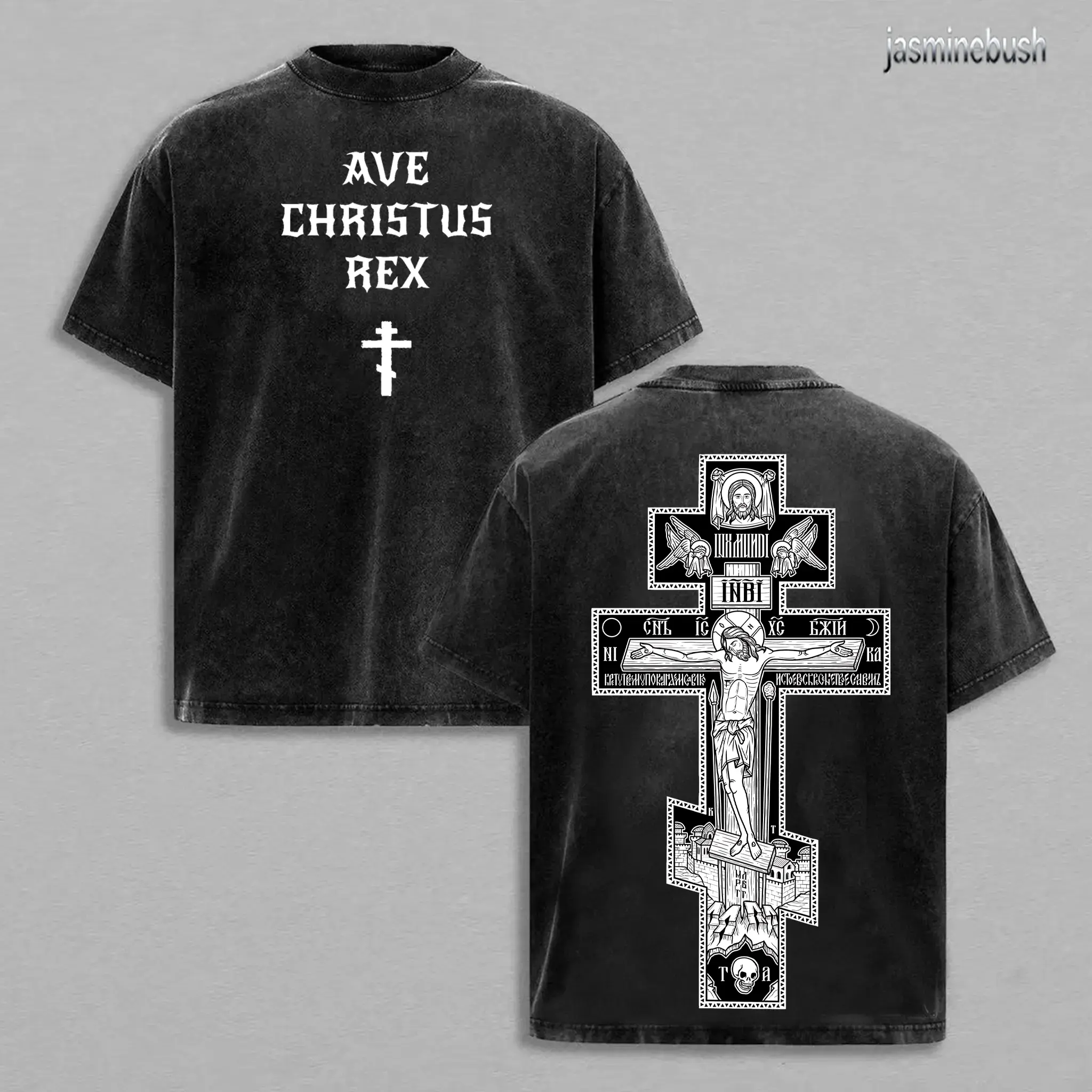 Ave Christus Rex Vintage Washed Tee | Christian Graphic Streetwear Shirt