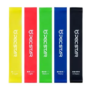 Pec Star Resistance Bands, Exercise Bands for Booty, Crossfit, Stretching, Strength Training, Physical Therapy, Home Fitness, Workout Bands,Set of 5, 12" x 2", Black, Red, Blue, Yellow, Green