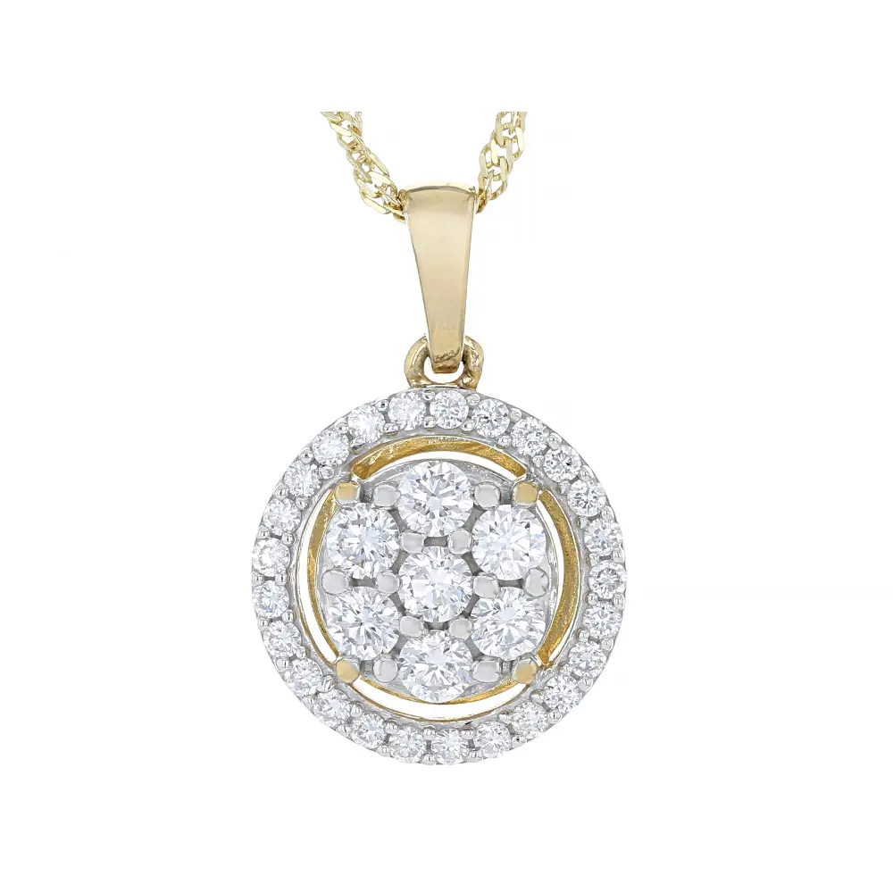 Classic Cluster Pendant Necklace in 14 Karat Gold Over Sterling Silver with 1.05ctw Lab-Grown Diamonds, an Elegant Everyday Anniversary Piece with Chain, Unisex, Adults, Daily, Round, G-H, Lab Diamond Necklaces & Pendants, Dangling, Micro Cluster Diamond