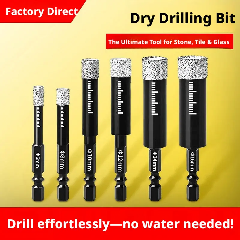 Dry-drilling hole saw for tiles, glass, marble, stone, ceramics, and fully vitrified tiles—no water required.