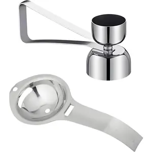2-in-1 Egg Cracker Topper & Egg White Separator Set Easy Open Raw Egg Shell with Elastic Ball Yolk Separator Spoon for Baking Cooking Craft Kitchen Gadgets