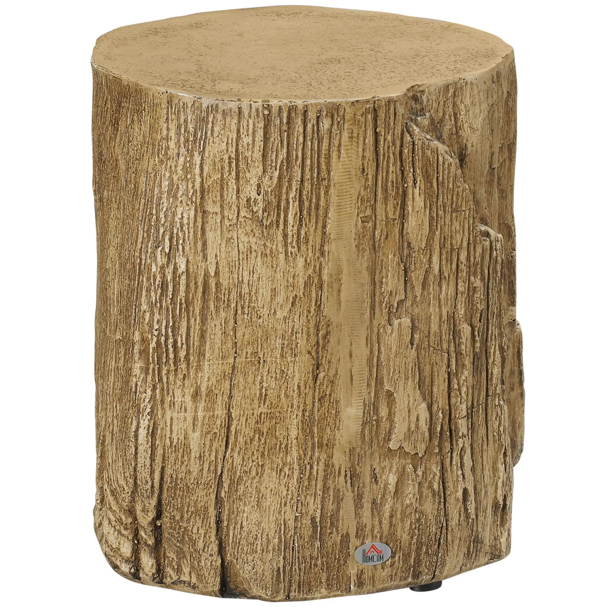 HOMCOM Tree Stump Stool, Decorative Side Table with Round Tabletop, Concrete End Table with Wood Grain Finish for Indoors and Outdoors, Natural