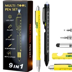 Cool Gadgets for Men & Women, 9-in-1 Multitool Pen with LED Light – Ballpoint Pen, Screwdrivers & Mechanical Pencil, Unique Tool for Office & DIY, Birthday & Valentine’s Day Gift for Him