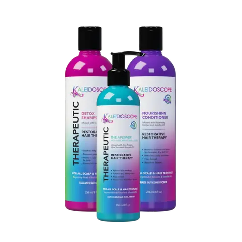 Kaleidoscope Haircare Therapeutic Collection Intensive Bundle - Minty Detox Cleanser, Anti-Hair Loss Shampoo, Dry Hair Nourishing Conditioner, Haircare Moisture Curl Cream