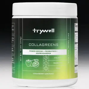COLLAGREENS powder - Super Greens + Fiber + Collagen + Probiotics + Ashwagandha - Daily Gut, Joint, Focus & Energy Support - Strawberry Lemonade - 9.16 oz Collagen Powder Supplement