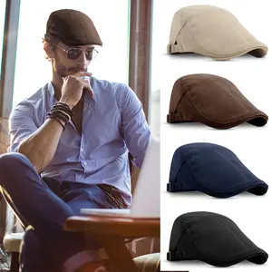 Mens Solid Cotton Gatsby Cap Adjustable Men's Cotton Beret Hat lvy Golf Driving Flat Cabbie Newsboy