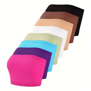 8-Pack Seamless Strapless Bralette, Anti-Slip Backless Base Layer, Women's Strapless Top for Layering or Wearing Outside, One-Shoulder Wrap Bustier