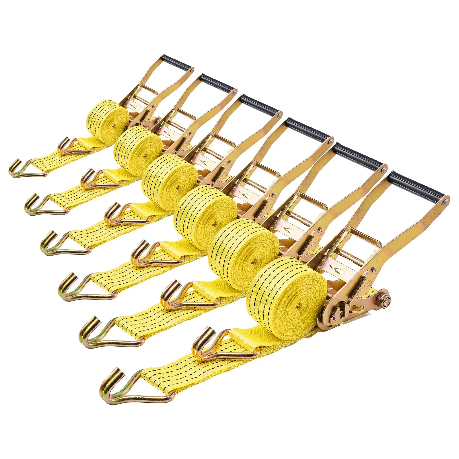 VEVOR Heavy Duty Ratchet Straps (6 Pack) - 2 in x 15 ft, 5000 lbs Break Strength, Double J Hook, Carbon Steel, D-Ring Ready, Single-Person Quick Connect Tension Rope, Carry Bag for Trailers, Motorcycles, Cargo Trailer Straps
