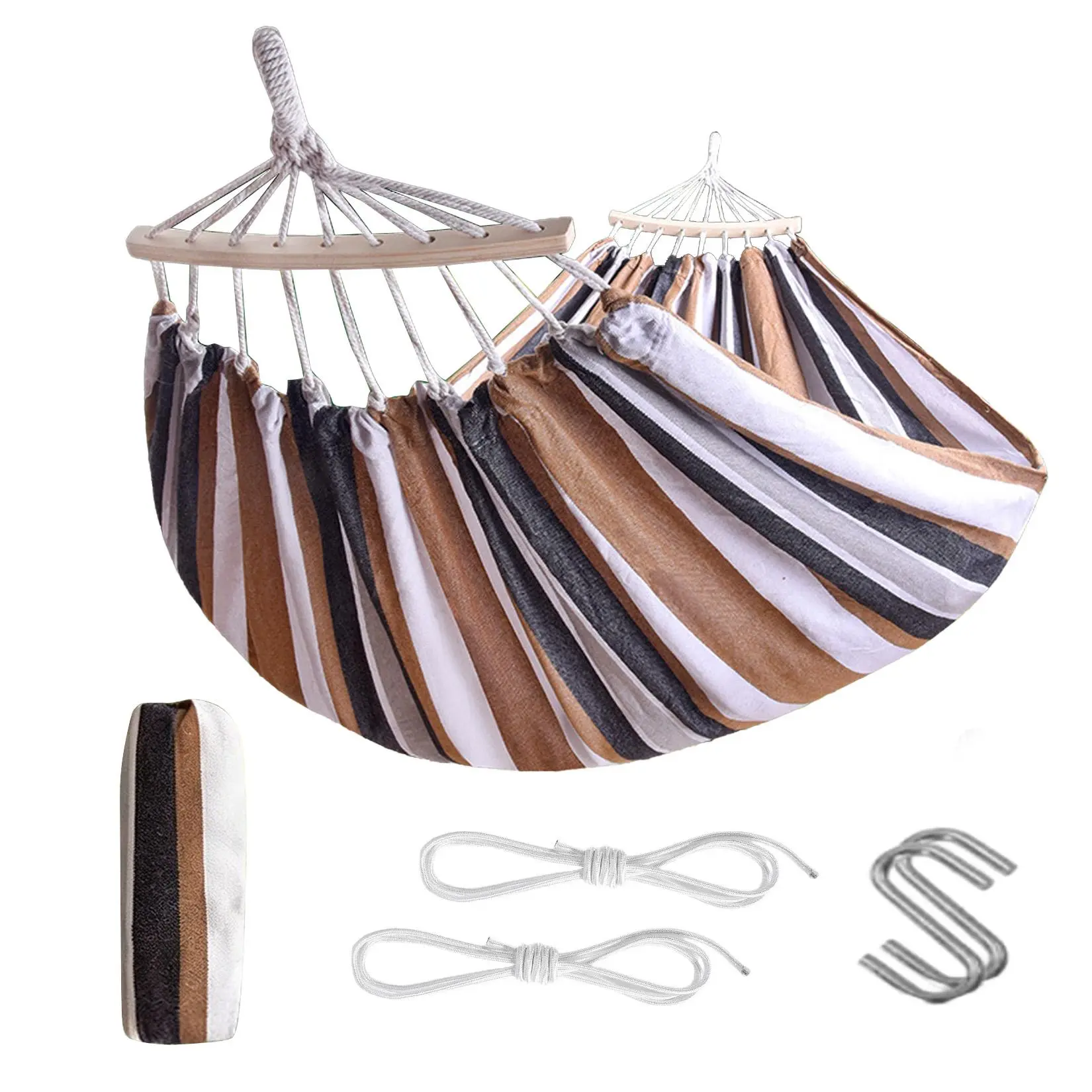 Portable Double Camping Hammock with Tree Straps & Anti-Roll Balance Beam - 500lbs Capacity - Ideal for Patio, Backyard, or Camping - Blue-Green Bar, 330x150cm