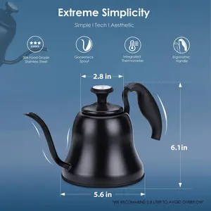 Stainless Steel Tea Kettle with Thermometer, Ergonomic Gooseneck Design, 0.8L/28oz, Perfect for Coffee & Tea Brewing, Matte Black, 1Pack