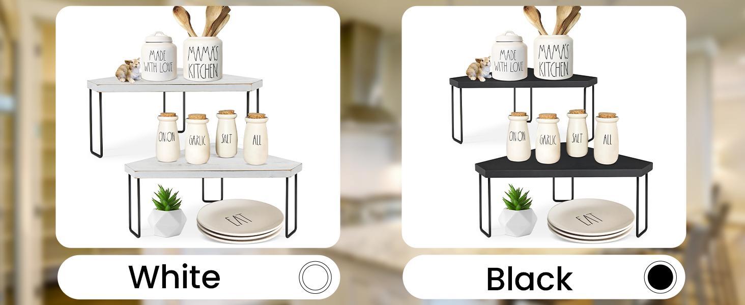 Ameuphercy Kitchen Countertop Organizer Corner Shelf, Wood Stackable Corner Tray Riser, Display Riser for Counter, Cabinet Corner Shelves Spice Rack Organizer