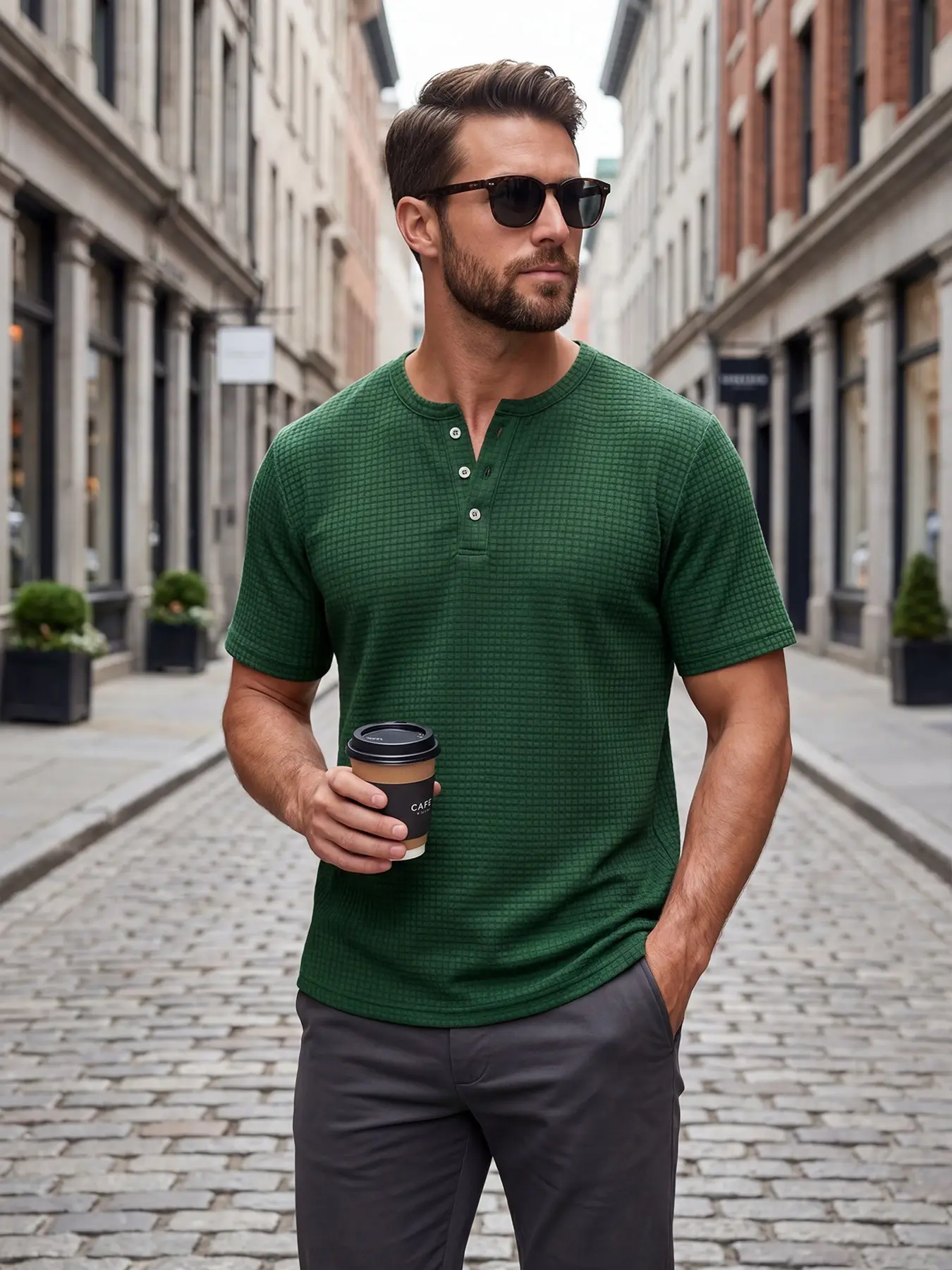 Premium Textured Henley | Breathable & Lightweight | Classic Button Neckline | Versatile for Casual & Semi-Formal Style | Essential Men's Fashion | Menswear