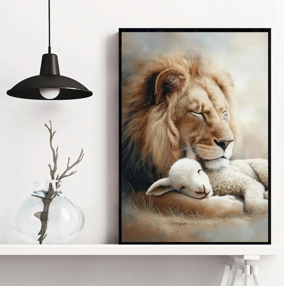 The Lion And The Lamb Poster, Christian Wall Art, lion, lamb, Christ, Jesus, God, lion of Judah, Lamb Of God, Peaceful Poster
