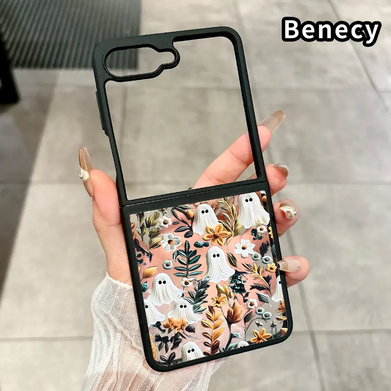Spooky Garden Pattern Foldable Phone Case for Z Flip 7/6/5/4, Axis Protection and Complete Lens Protection Shockproof Silicone TPU Transparent Cover