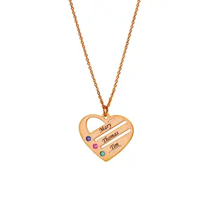Stainless Steel Heart Birthstone Pendant Necklace, Personalizable Custom Engraved Nameplate Remembrance Text Necklace with Name Engraving, Mother’s Day Gift, Personalizable Necklaces, Custom Engraved Necklaces